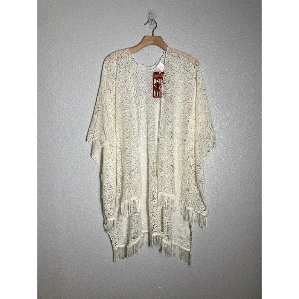 Cream Floral Lace Fringe Shawl Wrap Scarf Women One Size Boho Kimono Victorian
